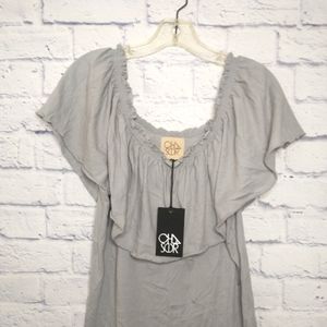CHASER Ruffle Off the Shoulder Neckline Sleeve Gray Top Shirt Size Medium